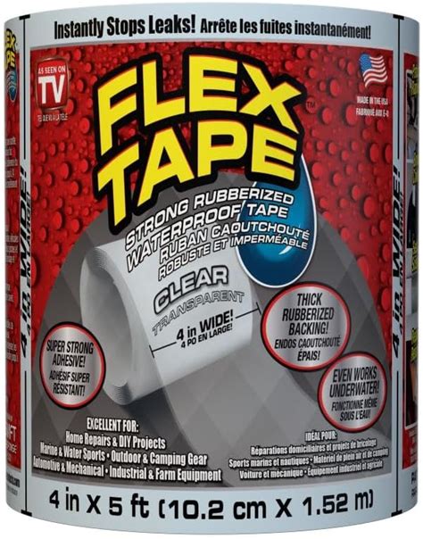 waterproof tape for leaks|Flex Tape, 4 in x 5 ft, Clear, Original Thick Flexible。